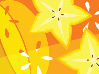 Abstract fruit design in flat cut out style. Star fruit Carambola cross- section and seeds. Vector illustration.