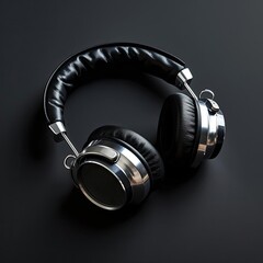 A pair of high-quality headphones lying on a black surface