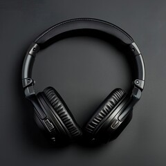 Fototapeta na wymiar A pair of high-quality headphones lying on a black surface