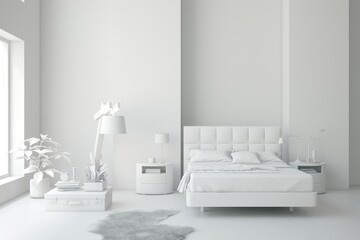 Grey lbedroom concept. Scandinavian interior design. 3D illustration