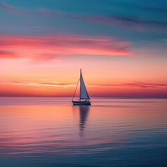 A sailboat on a calm sea at sunset