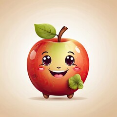 Cartoon apple with a happy face and green leaf is a fun and playful illustration suitable for children's books, healthy eating campaigns, and cute food-themed designs.