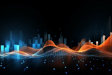 Tech background, network, light, blue, orange, sound waves. Generative AI