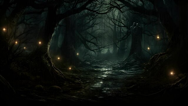 A dark shape shimmering in the shadows of a haunted forest