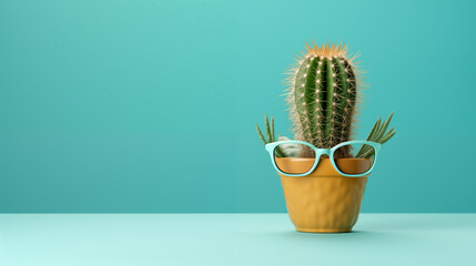 Stylish cactus wearing glasses with copy space as a concept for advertising an glasses store, vision