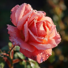 Dew-kissed rose in early morning light