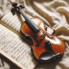 Elegant violin resting on a music sheet