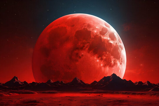 red moon 3d rendering illustration background