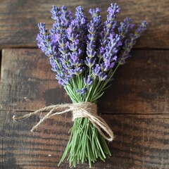 Freshly picked lavender bunch tied with twine