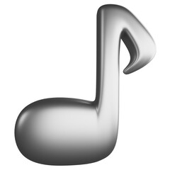 Quaver or eighth note metallic silver clipart flat design icon isolated on transparent background, 3D render entertainment and music concept