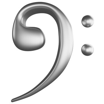 Bass clef or F clef note metallic silver clipart flat design icon isolated on transparent background, 3D render entertainment and music concept