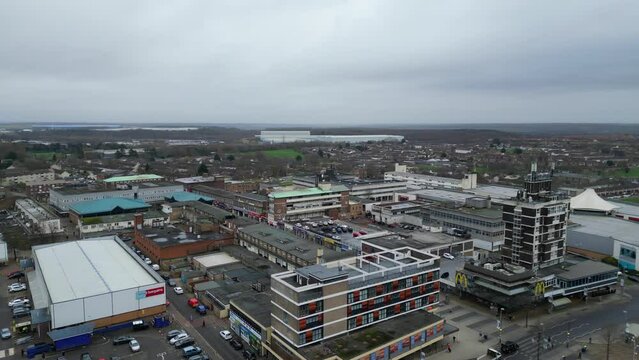 Aerial Footage of Corby Town of Northamptonshire, England United Kingdom on Cold and Cloudy Day of January 2024