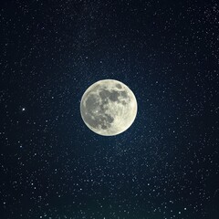Naklejka na ściany i meble Glowing full moon in a star-filled night sky
