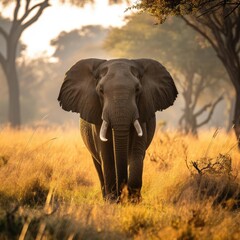 Fototapeta na wymiar Majestic elephant strolling through a sunlit clearing