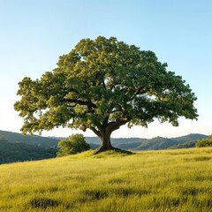 Fototapeta na wymiar Majestic oak tree standing tall in a lush meadow