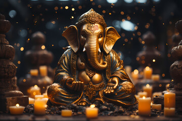 Ganesha with glowing lights
