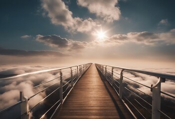 Bridge in the clouds going to sunrise Beautiful freedom moment and peaceful atmosphere in nature