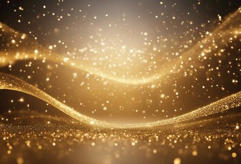 Fototapeta na wymiar Digital Gold Particles Wave and light abstract background with shining floor particle stars