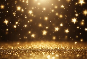 Fototapeta na wymiar Digital Gold Particles Wave and light abstract background with shining floor particle stars