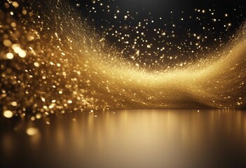 Digital Gold Particles Wave and light abstract background with shining floor particle stars