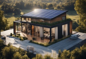 House with solar panels on the roof Sustainable and clean energy at home