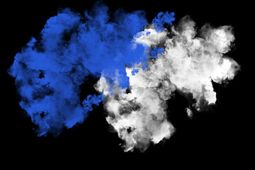 Photo white power explosion cloud freeze motion isolated on black background.