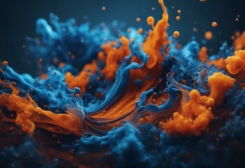 Fototapeta na wymiar Spectacular image of blue and orange liquid ink churning together with a realistic texture