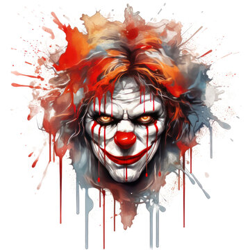 Creepy clown paint scribble character, on a transparent background, for use on t-shirts or posters