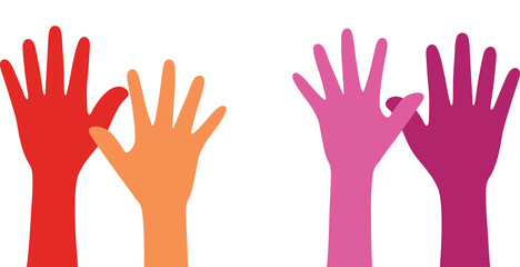 Fototapeta premium Orange, white, and pink colored hand shaped as the colors of the lesbian flag. LGBTQI concept. Flat vector illustration. 