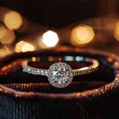 Sparkling diamond ring on a velvet display