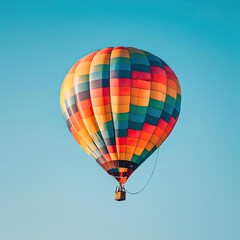 Naklejka premium Vibrant hot air balloon ascending gracefully into a clear morning sky