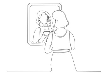 Continuous line drawing of woman in mirror vector illustration