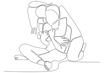 Continuous line drawing of cheerful women embracing each other. Two women hugging each other