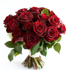 bouquet of red roses isolated on white background, for valentine's day.