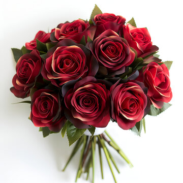 bouquet of red roses isolated on white background, for valentine's day.
