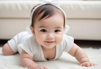 crawling cute smiling baby girl indoors