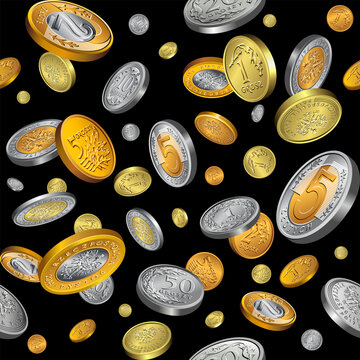 vector Seamless background with golden rain with Polish coins