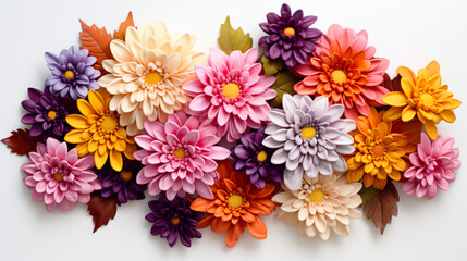 Colorful autumn flowers of chrysanthemum on a white background