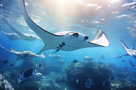 Manta Ray Ballet: Graceful manta rays soaring through the water.