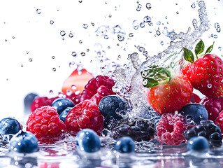 fruit in water splash isolated on white background