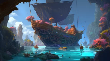 Printed roller blinds Shipwreck Fairy tale ocean dreamworld