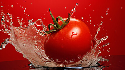 Dynamic Splash of a Ripe Tomato in Water Against