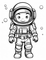 Simple astronaut Coloring Page for Kids, with only basic outlines. a simple style, Black lines