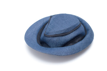 Fototapeta na wymiar blue summer straw hat for men on a white background.