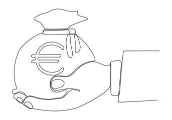 continuous line of hands holding money sacks euro vector illustration