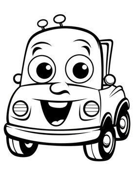 Simple Cartoon cute vehicle Coloring Page for Kids, with basic outlines. a simple and child.