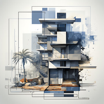 Architectural design sketches (macca and watercolor drawing feel).
Generative AI