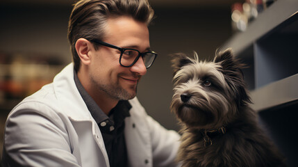 A vet giving a dog an examination - veterinarian - upbeat and happy - checkup