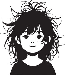 Cute Little Girl With Messy Hairs Vector Silhouette