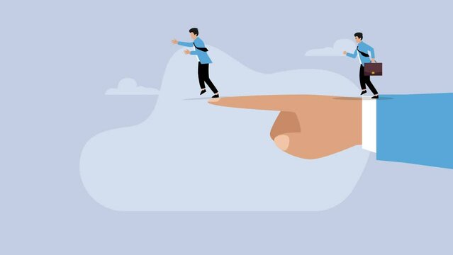 Business people blindly following hand point